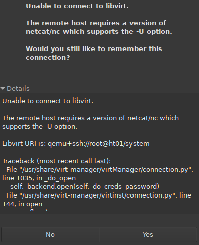 libvirt virt-manager error message