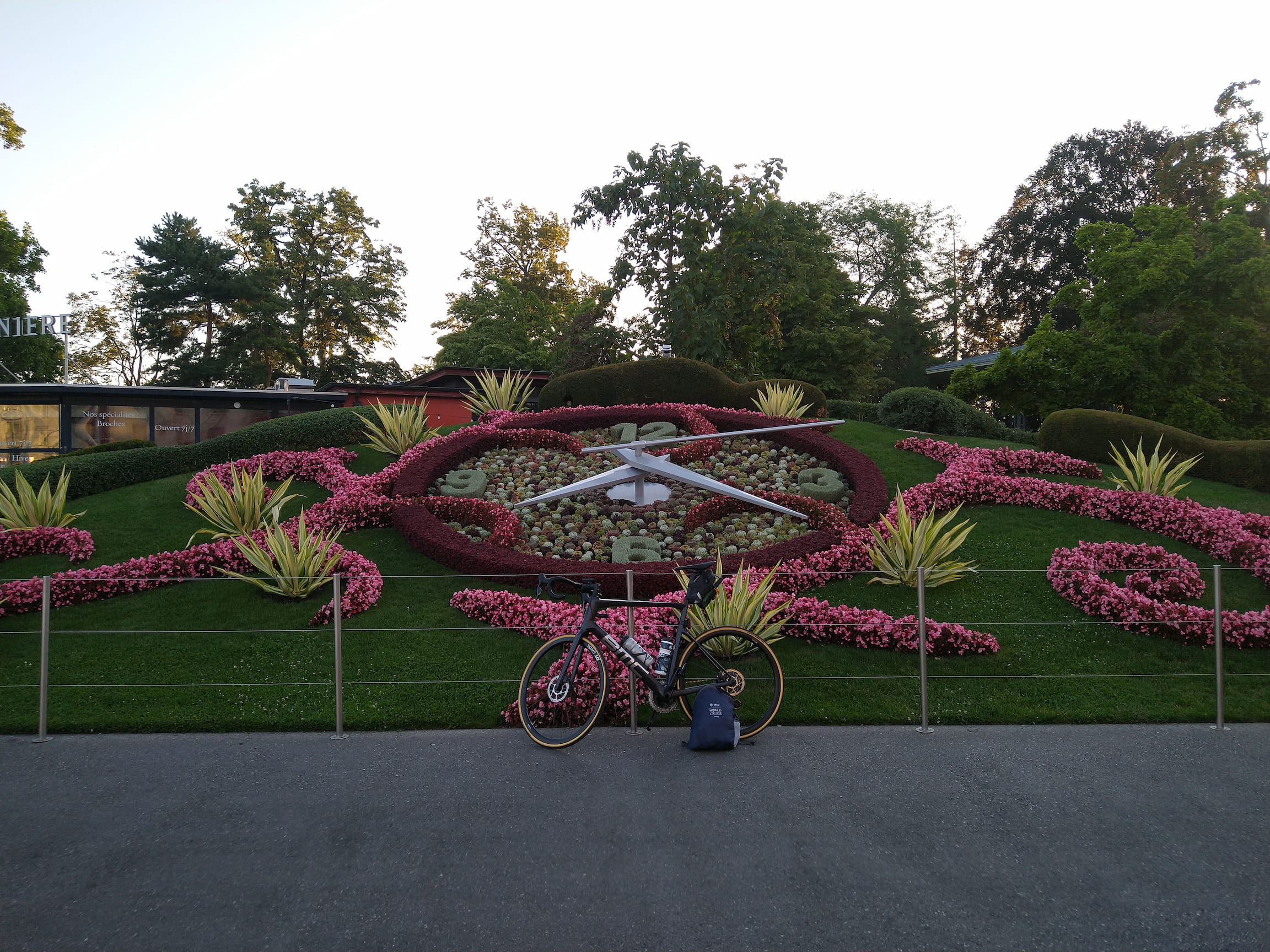 The iconic flower clock in Geneva at the shore of Lac Léman