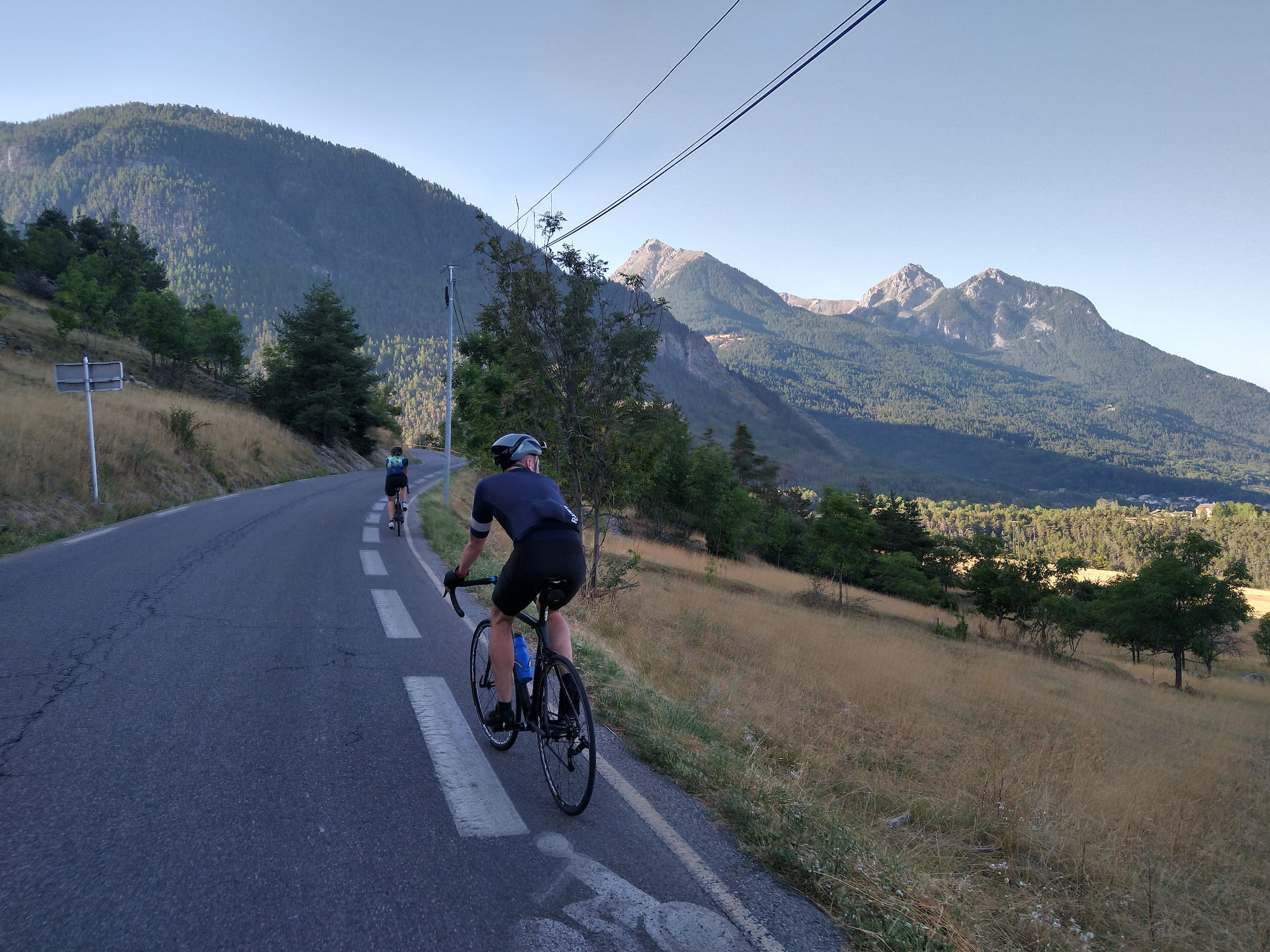 Climbing out of Briançon alongside fellow cyclist