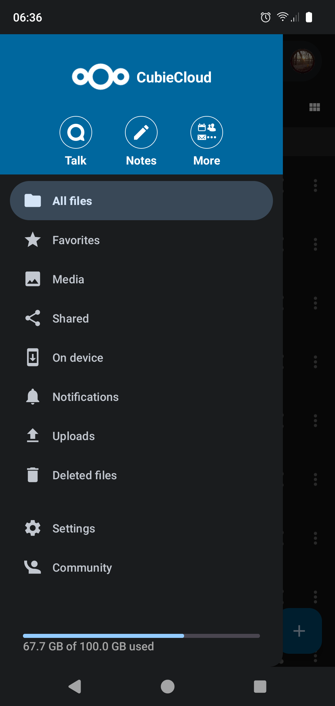 Nextcloud Android App (in dark mode)
