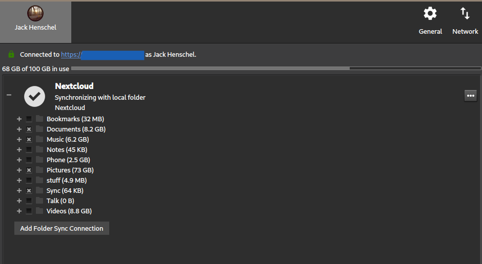 Nextcloud desktop synchronization client (in dark mode)